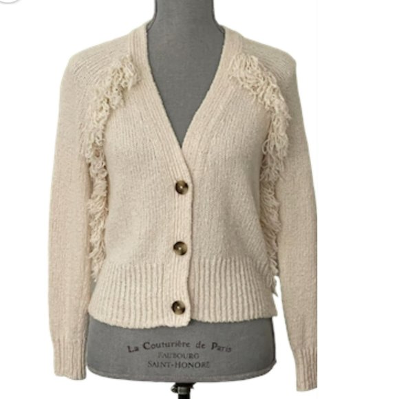 Madewell Chatterton Fringe Cardigan Sweater Ivory Button Down Women's Size XXS - Picture 4 of 9